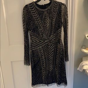 Adrianna Papell Long Sleeve Navy Sequin Dress
